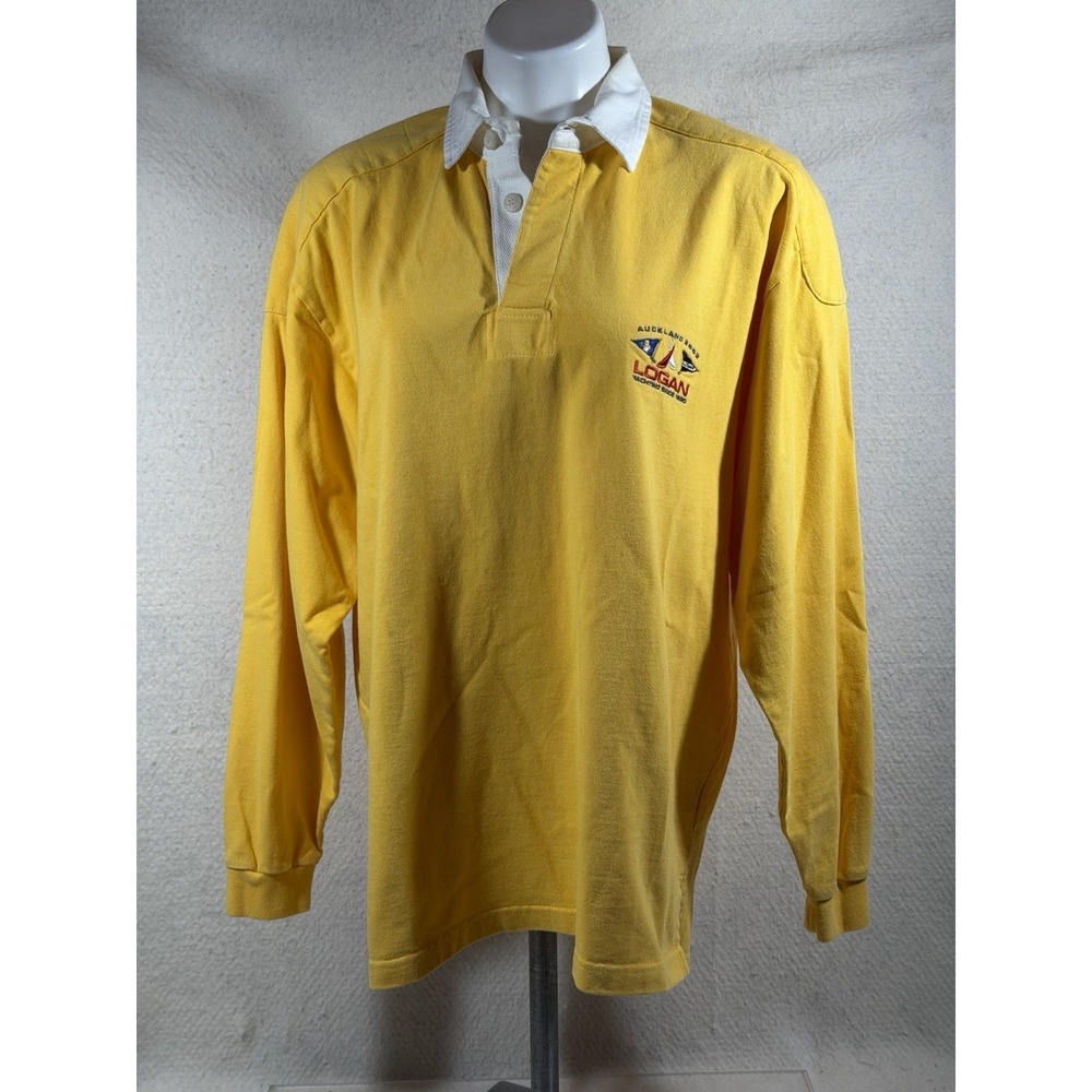 Vintage Y2K Logan Yachting Rugby Shirt Mens M Yellow Padded Nautical Preppy